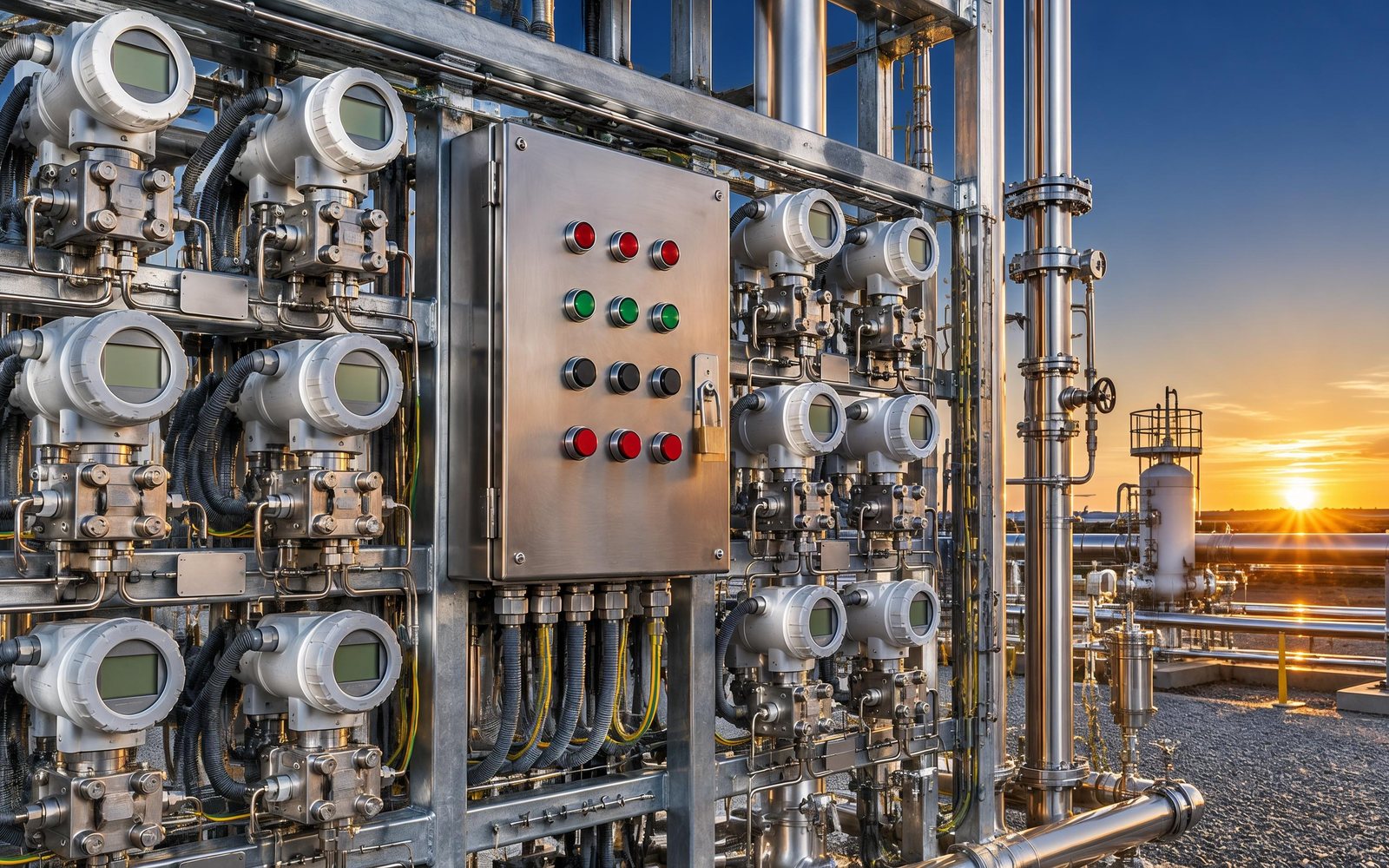Instrument rack with transmitters and a stainless local control station